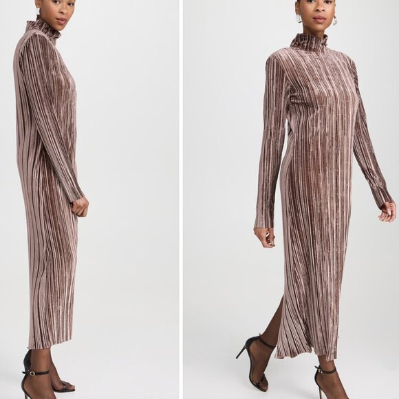 NEW NWT Sabina Musayev Lattice Dress Lattice Dress S Brown Velvet Ribbed Long - Picture 3 of 6